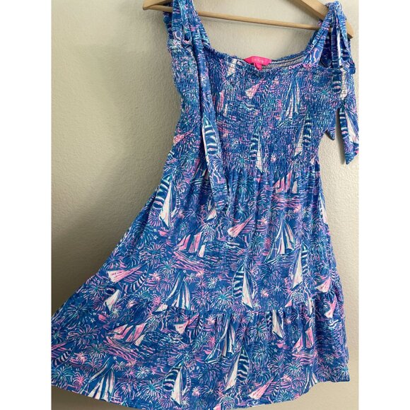 Lilly Pulitzer Womens XL Kailua Smocked Dress Blue Sleeveless - Picture 12 of 15